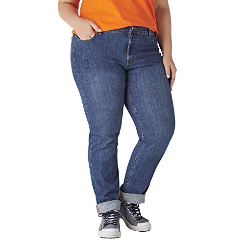 Dickies Size Women's Plus Perfect Shape Straight Stretch Denim Jeans, Stonewashed Indigo Blue, 24W