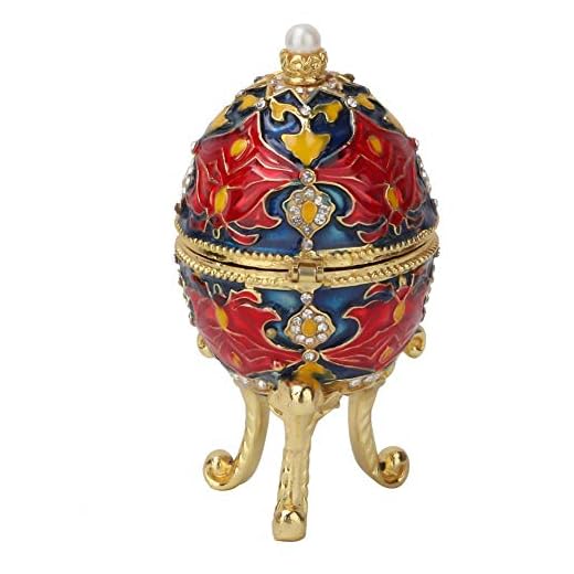 Wal front Vintage Enameled Jewelry Organizer Faberge Style Egg Collectible Easter Egg Diamante Trinket Box Decoration Gift to Store your Rings, Necklace, Trinkets