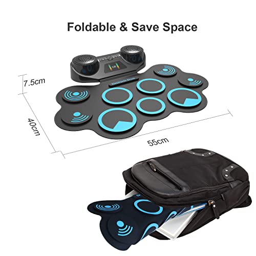 Konix Electronic Drum Set, Large Size 9 Pads Electric Drum Set, Roll Up Beginner Drum Kit With Headphone Jack Dual Speaker, Midi Drum Pedals Sticks, Kids Birthday Christmas Gift #TOP4