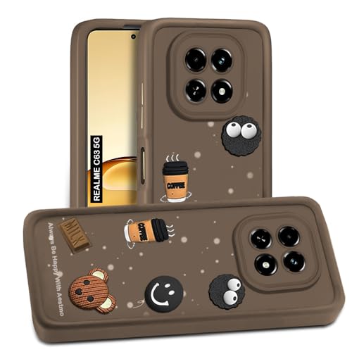 Image of AESTMO Back Case Cover for Realme C63 / N63 | Cute Fun Cartoon 3D Ball | Coffee Silicone Case | Full Body Protection | Camera Protection Back Cover for Realme C63 / N63 (Brown)