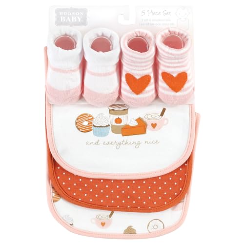 Image of Hudson Baby Unisex Baby Cotton Bib and Sock Set, Pumpkin Spice, One Size