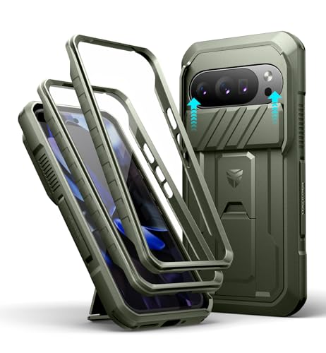 Dexnor Google Pixel 10/10 Pro�p �X���C�h���J�����J�o�[�t���P�[�X 2��ނ̃t�����g�t���[����������ʕی�t�B���������ȃL�b�N�X�^���h���� �ϏՌ��t���{�f�B�h��o���p�[�P�[�X(�O���[��)