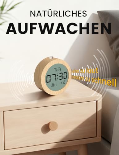 Holz-Wecker Aboveclock digitaler Wecker mit LCD-Anzeige und Snooze-Funktion