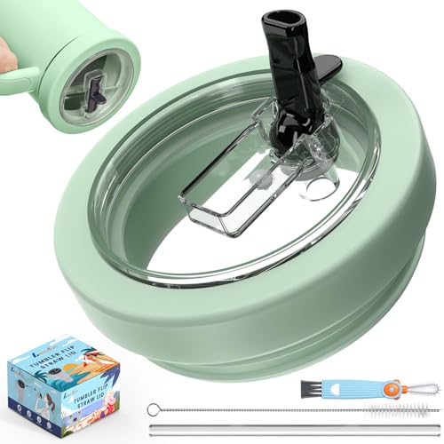 30oz Flip Straw Leak Proof Lid for Stanley Quencher,30 oz Tumbler Lid Replacement for Stanley Cup Accessories,No Spill Silicone Tumbler Lids with Cleaning Brush Set (Matcha Cream)