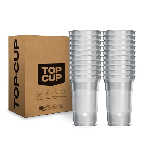 Top Cup – 20 Ounce, 20 Count, Reusable Aluminum Party Cups - Stealth Design - Cold-Holding, Recyclable, Made in USA