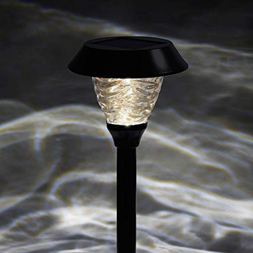 Outdoor Solar Lights Pathway - 4 Pack Path Lights Solar Powered, Bright Led (20 Lumen Each), 13 Inch Tall, Black Brown With Textured Glass, Dusk To Dawn Timer, Waterproof, Battery Included #TOP3