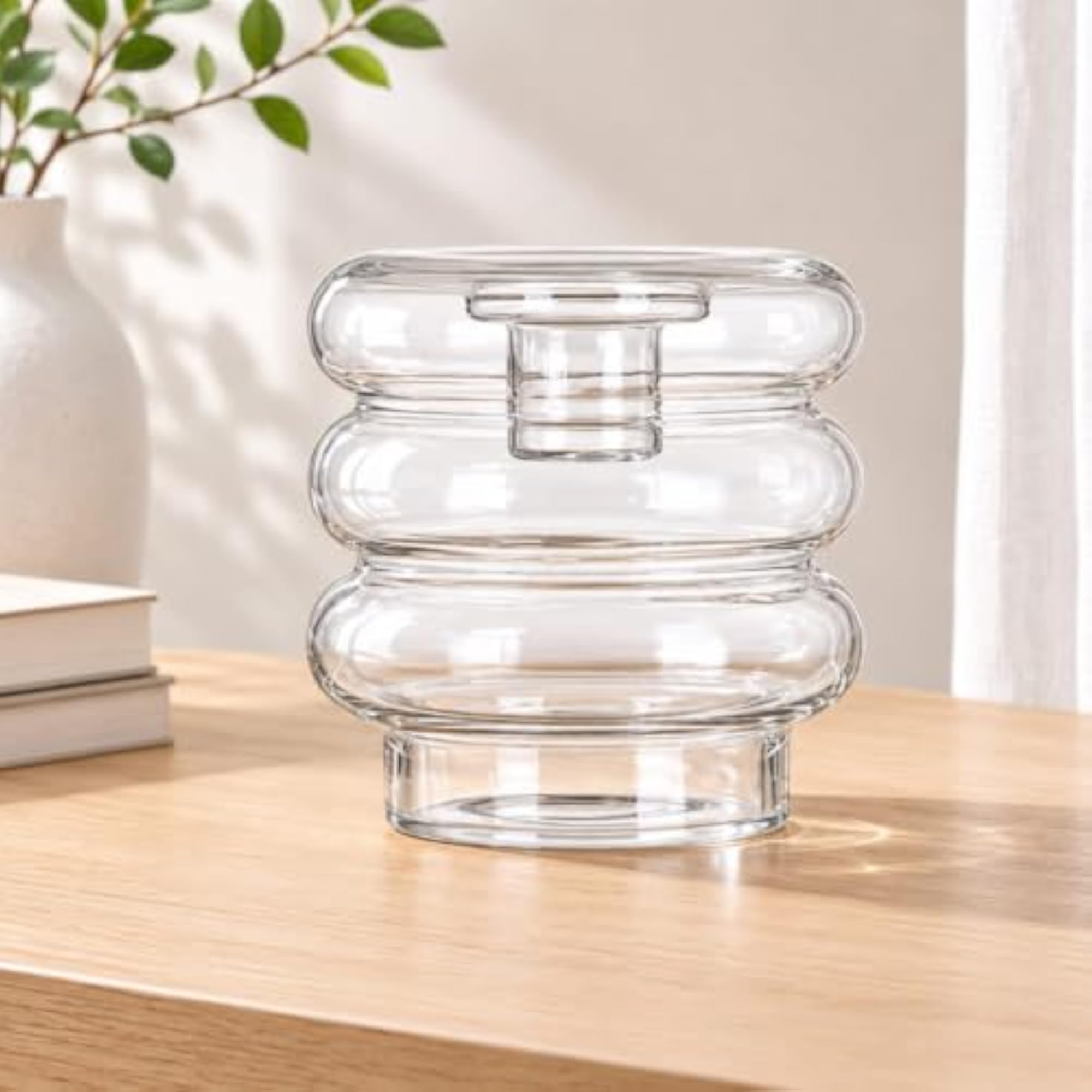 Tealight Compatible Stacked Glass Candle Holder