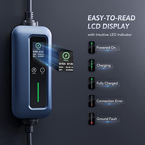 Level 2 Ev Charger, 40Amp 240V 25Ft Cable J1772 Electric Car Charger Nema 14-50 Power Plug, Plug-In Portable Ev Charging Station With Scheduled Charging & 16-40A Adjustable Amp, Blue #TOP6