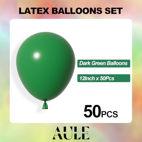 Image of AULE 50Pcs Latex 12 Inch Dark Green Emerald Green Balloons | Helium Party Happy Birthday Graduation Jungle Theme Gender Reveal Forest Decoration