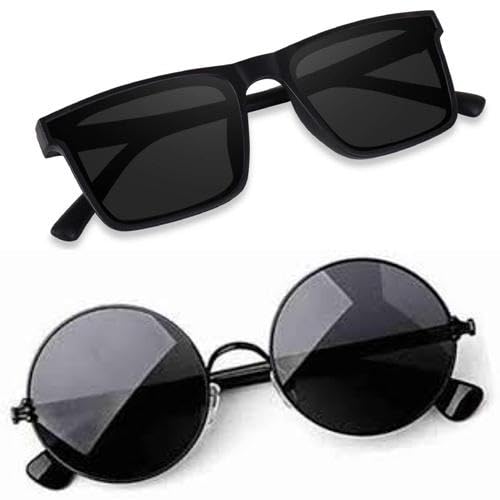 SheomyUnisex Combo offer pack of 2 shades glasses Rectangle Retro Vintage Narrow Sunglasses Women and Men Small Narrow Square Sun Glasses Combo offer pack of MC-033