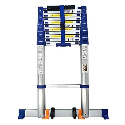 Telesladder Telesladders Multi-Purpose Extendable Ladder Telesladder 8M/7M/6M/5M/4M Tall Telescoping Ladder with Stabilizer Bar & Wheels, Aluminum Extension Ladder for Home Loft Ca