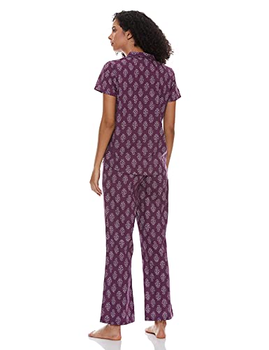 Image of Amazon Brand - Myx Women Cotton Shirt and Relaxed Pajama Set Night Suit Set (Available in Plus Sizes)