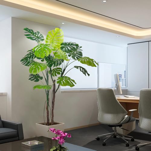 Large Artificial Monstera Deliciosa Fake Plant, 6.6Ft Faux Floor Plants Fake Tropical Tree with Pot for Indoor Outdoor Office House Living Room Home Decor