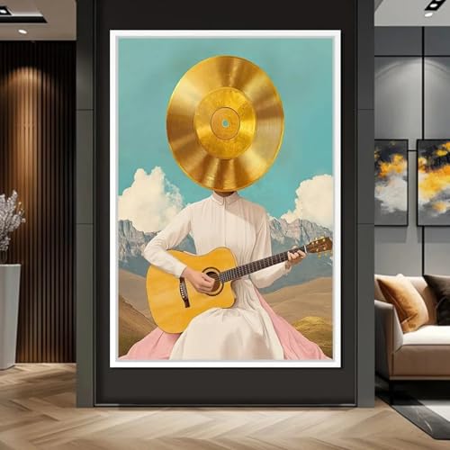 Guitare élégante dorée sur toile TONGYINLI pour réveiller un mur blanc sans âme