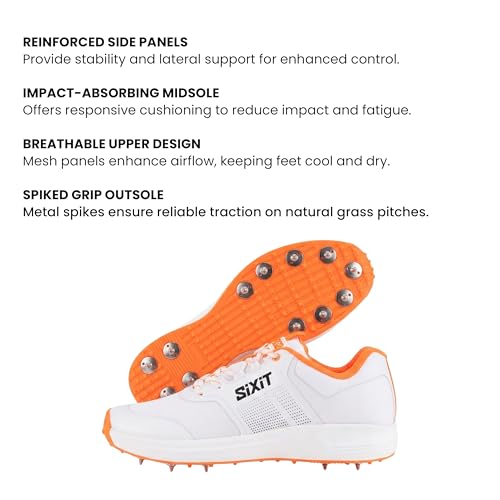 Image of AeroTech Cricket Spikes for Men, Ultra-Light Breathable Mesh, EVA Cushioning and High-Grip Spike Outsole