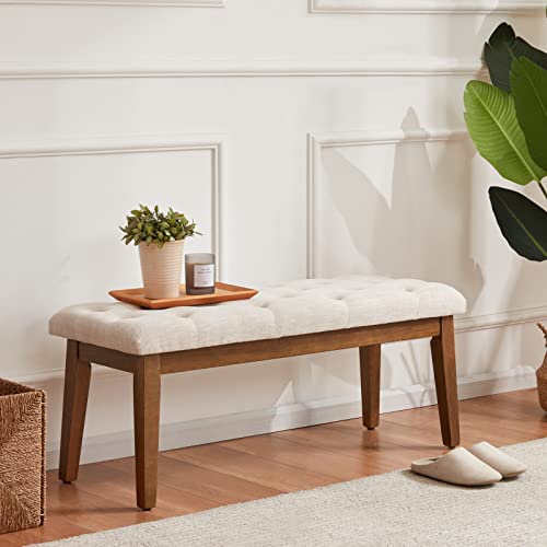 Huimo Button-Tufted Bench For End Of Bed, Entryway Bench With Upholstered Linen Fabric, Ottoman Bench For Living Room,Dining Bench For Kitchen(Beige) #TOP6