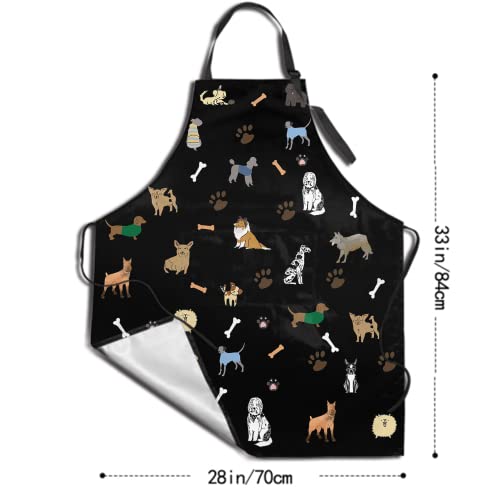 Cute Dog Grooming Apron Waterproof With Pockets 2 Paw Print Apron Dog Grooming Smock, Dog Lover Aprons For Adults Adjustable Shoulder Strap Polyester Aprons Cooking Bbq Adult Artist Aprons 28X33 Inch #TOP3