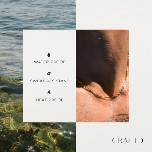 CRAFTD | Gold Curb Link Chain | Durable 18K Gold & 316L Stainless Steel | Waterproof, Heat & Sweat Resistant | Gifts for Men | Men's Jewelry |3