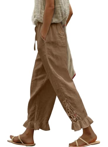 Image of Acelitt Women Casual Lightweight Drawstring Elastic Waist Pants with Pockets, S-XXL