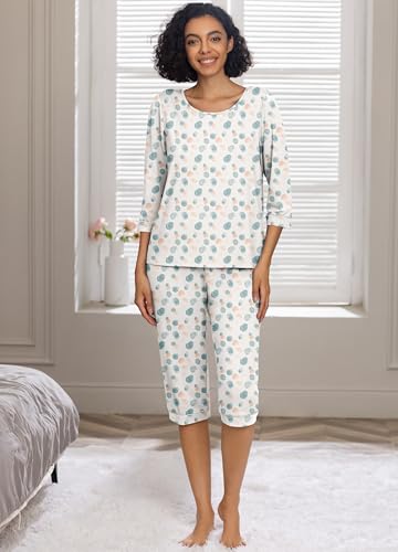 Image of PrinStory Womens Pajama Sets Capri Pjs Soft Lounge Sets XS-4XL