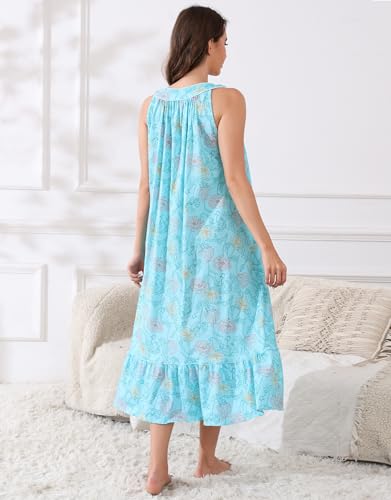 Image of 100% Cotton Nightgowns for Women Soft Ladies Gowns Sleepwear Long Sleeveless Nightgown
