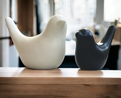 Image of Ceramic Birds Figurines Ceramic Blessing Birds Figurine Home Decorations Accessories Set of 2 (Beige and Black Matte)