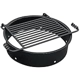 Pilot Rock 24 Inch Heavy Duty Steel Ground Fire Pit Ring Insert Liner and Metal Cooking Grate for Grilling, Camping, and Backyard Bonfires, Black
