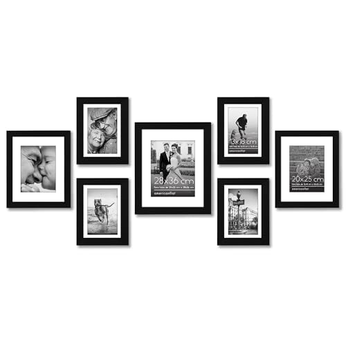 Americanflat Juego de 7 marcos de fotos con vidrio inastillable, juego de marcos de pared para galería con uno de 11 x 14, dos de 10 x 8 y cuatro marcos de fotos de 7 x 5 para pared y mesa, color