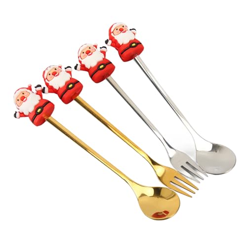 Vistreck Juego de Cubiertos Navideños de 4 piezas: Elegantes Cucharas y Tenedores para Decoración Mesa Navideña, Ideal para café y Postres