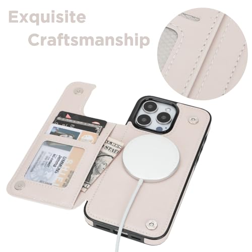 Image of uCOLOR for iPhone 13 Pro Max Wallet Case Magsafe with Card Holder Slot【Compatible with MagSafe】 Folio Flip PU Leather RFID Blocking Design (Pink Vintage Flowers, iPhone 13 Pro Max)