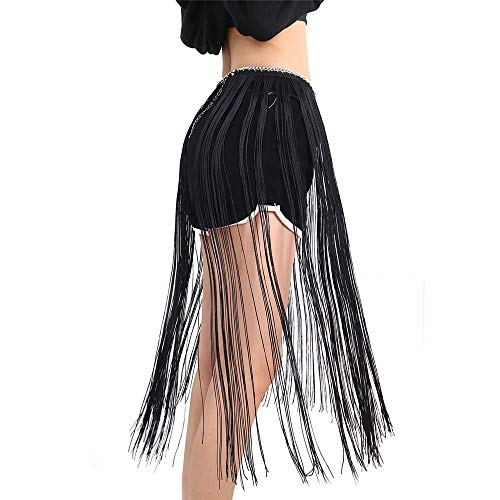 Mrotrida Women's Fringe Belt Skirt Adjusted Long Tassel Belts Decoration Black For Waistline:24-29 Inch #TOP1