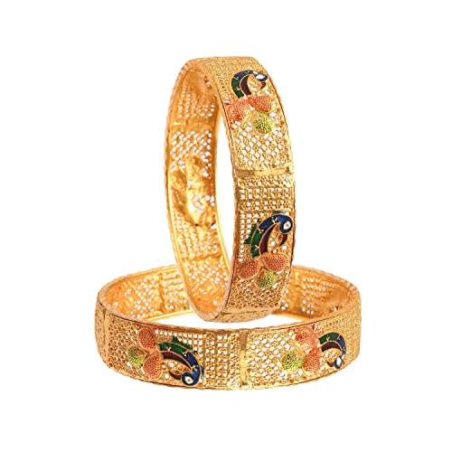 Jewar Mandi Bangles 2 Piece Kada Set Gold Plated Daily Use Peacoc...
