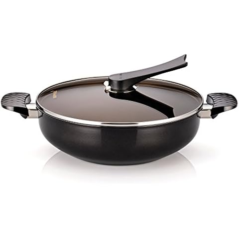Happycall 5 Layer Diamond Nonstick Party Wok, 13inch, Stir Fry Pan, Jumbo Size, Double Handle Wok, Deep Frying, With Glass Lid Cover