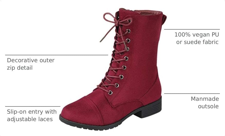Image of Forever Link Womens Round Toe Military Lace Up Knit Ankle Cuff Low Heel Combat Boots