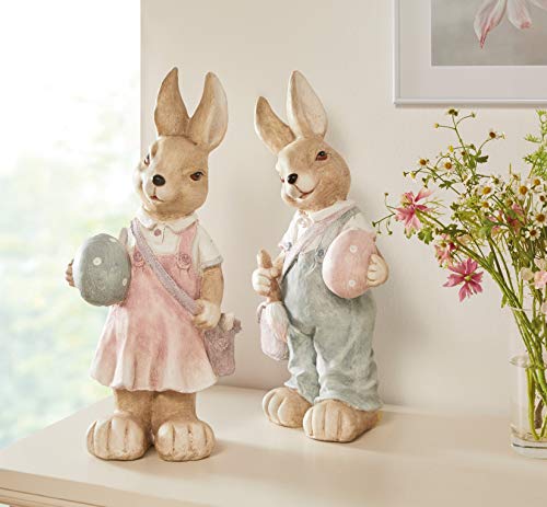 Dekoleidenschaft großer Osterhase Eiermaler 48 cm hoch, Dekofigur, Hasen-Dekoration, Osterdeko, Dekohase oder Dekohäsin, wetterfest, Garten-Deko für Draußen (Hasenmädchen)