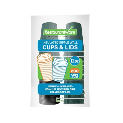 Restaurantware 12 Oz Coffee Cups Pack of 200 Ripple Wall Insulated Paper Cups, Dark Green Disposable, For Hot Beverage With Built-In Insulation Non-Slip Grip For Coffee Shop Takeaway