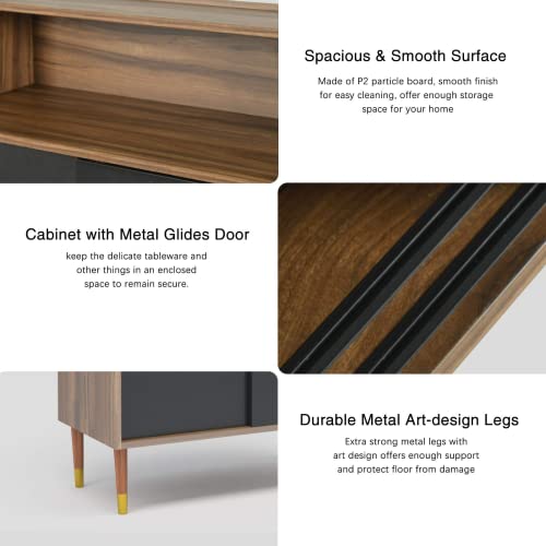 Shoe Cabinet, 4-Tier Freestanding Shoe Rack Storage Organizer With Sliding Doors & Wood Legs, Modern Shoe Storage Cabinet With Opening Shelf For Hallway Entryway Living Room Bathroom (Walnut& Black) #TOP4