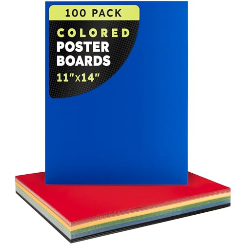 Image of Hygloss Medium Colored Poster Board 11x14-100 Assorted Standard Color Bulk Pack - Red, Yellow, Green, Blue, Black - 10 Pt. Thickness Poster Board Paper, Posterboard Multipack 11 inch x 14 inch