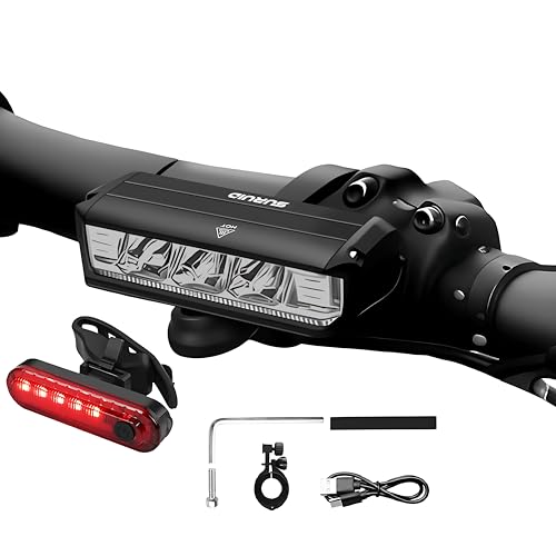 Suruid Bike Lights for Night Riding, Rechargeable Bike Lights Set Front and Back, Waterproof Bicycle Lights Front and Rear, Bike Headlight for Road, Mountain Cycling, Bike Accessories for Adult Bikes