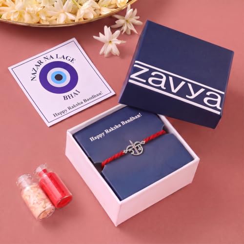 Image of ZAVYA 925 Sterling Silver CZ Oxidised RAM Plated Silver Rakhi | Rakhi for Brother-Happy Rakshabandhan | With Certificate of Authenticity and 925 Hallmark