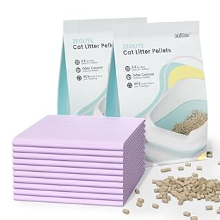 Basic Zeolite Cat Litter Pellets 7lbs & Cat Pee Pads 10 Count - Refill for Tidy Cats Breeze Litter System | Premium Stainless Steel Shifting Tray