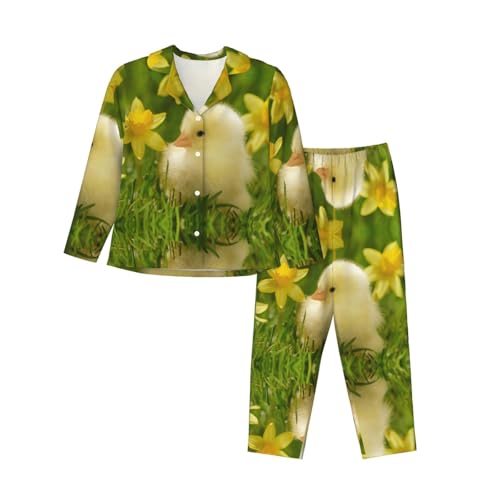 WZYCWB Bonito conjunto de pijama de manga larga con estampado de patos bebé, cómodo y cálido para otoño e invierno, Negro, XXL-3XL
