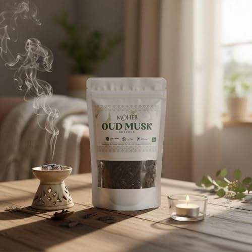 Image of Moheb Bukhur 25 Gram Arabic Fragrance Pouch | Long Lasting & Non-Toxic Bakhoor for Home, Office, Temple, Mosque | Use with Charcoal (Oud Musk)
