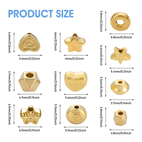 500 Gold Beads - 10 Styles Include Star, Round, Spacer, Rondelle, Faceted Heart - Loose Beads for DIY Bracelet - Image 2