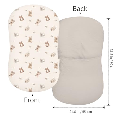 Image of Muslin Baby Lounger Cover 2 Pack, Soft Breathable Newborn Lounger Pillow Cover for Boys Girls Infant (Teddy & Friends)