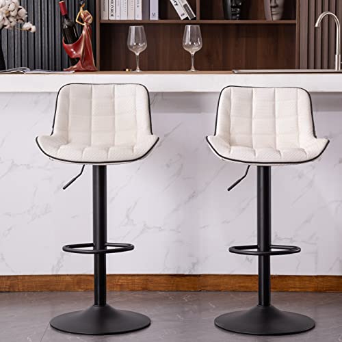 YOUNUOKE Tabourets de Bar Blancs Lot de 2, Hauteur Réglable et Pivotant, Assise Rembourrée, Dossier Haut, Tissu Original en Cuir PU, Chaises Hautes pour Bar, îlot de Cuisine, Comptoir, Salle à Manger