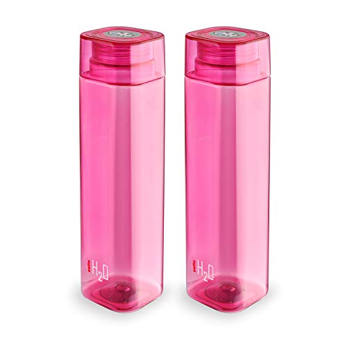 Cello H2O Squaremate Plastic Water Bottle, 1-Liter, Set of 2, Pink