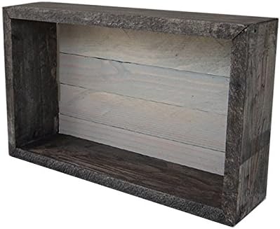 Wood/Wooden Shadow Box Display With Backing - 16" x 6" - Two Tone - Ebony Black/Ivory Wash - Rustic Decorative Reclaimed Distressed Vintage Appeal