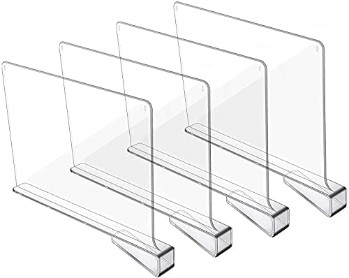 Hmdivor Acrylic Shelf Dividers for Closets 4 Pcs Clear Shelf Separators for Organization in Bedroom, Kitchen and Office Shelves