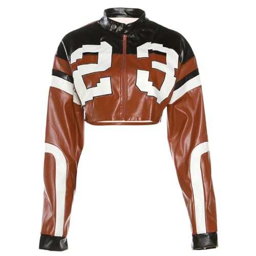 Crop Tops for Women - Faux Leather Jacket Women Long Sleeve Zipper Closure Moto Biker Top